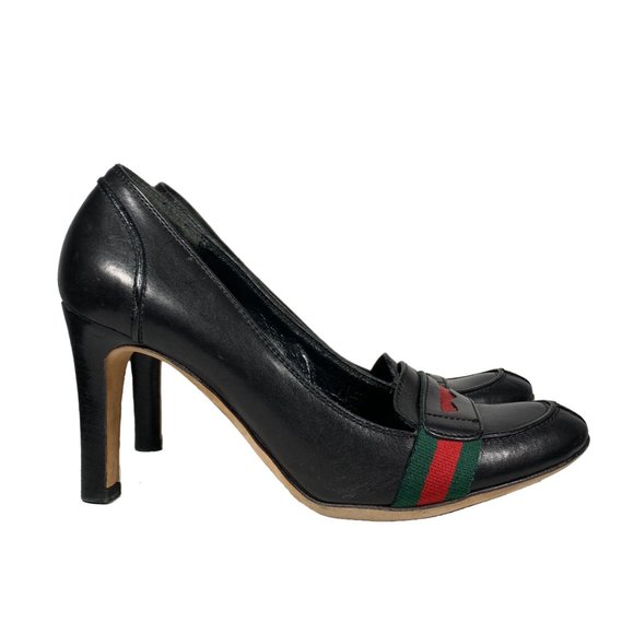 Gucci Black Heels with Red and Green Stripe - Picture 1 of 8